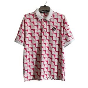 Devereux Golf Shirt Mens Med  White Pink Performance Polo Skull Logo T-Mobile